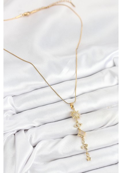 Bfs 316L Çelik Zirkon Taşlı Güneş ve Ay Enerji Model Gold Renk Kadın Kolye fiyatları