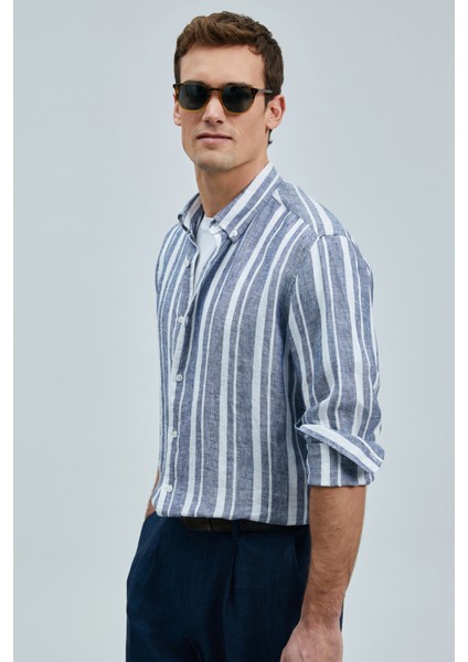 Conroy Erkek Keten Gömlek Regular Fit Lacivert