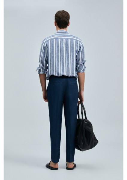 Conroy Erkek Keten Gömlek Regular Fit Lacivert