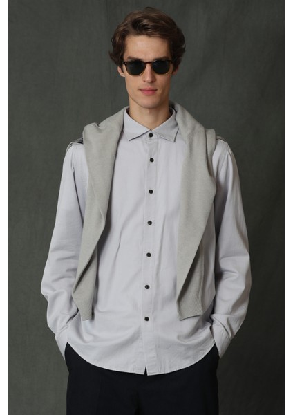 Quel Erkek Basic Gömlek Regular Fit Gri