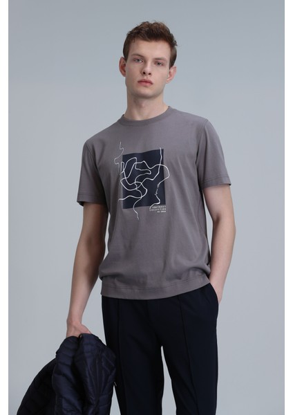 Nally Modern Grafik T- Shirt Koyu Saks