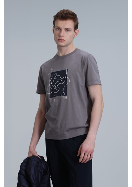 Nally Modern Grafik T- Shirt Koyu Saks