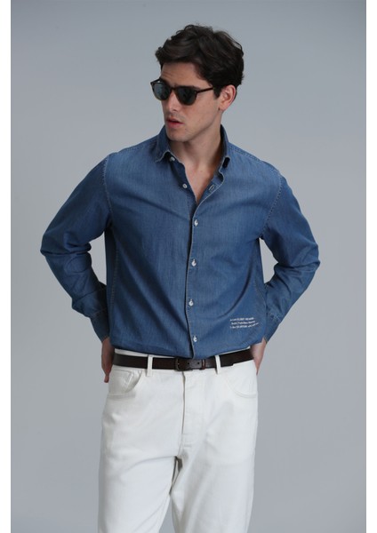 Warter Erkek Basic Gömlek Regular Fit Mavi