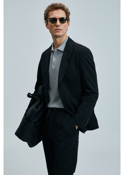 Asel Spor Erkek Blazer Ceket Slim Fit Siyah