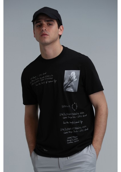 Fred Modern Grafik T- Shirt Siyah