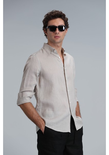 Pitaya Erkek Keten Gömlek Comfort Fit Siyah