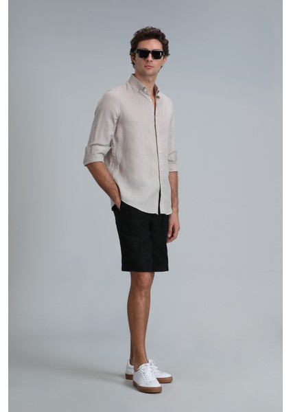 Pitaya Erkek Keten Gömlek Comfort Fit Siyah