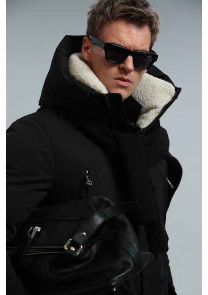 Cole Kaz Tüyü Erkek Mont Siyah