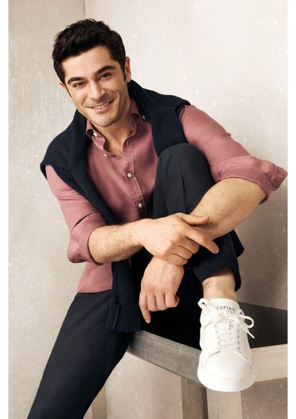 Pitaya Erkek Keten Gömlek Comfort Fit Siyah