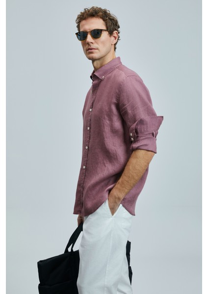 Pitaya Erkek Keten Gömlek Comfort Fit Siyah