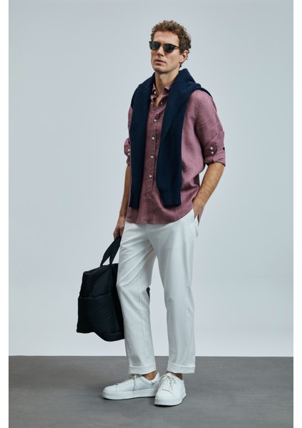 Pitaya Erkek Keten Gömlek Comfort Fit Siyah