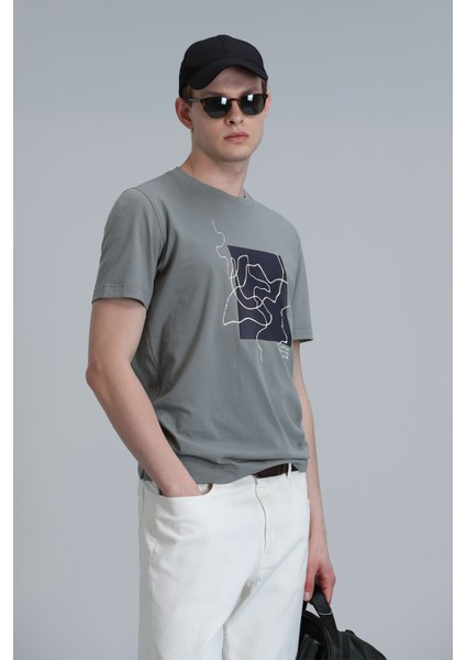 Nally Modern Grafik T- Shirt Koyu Saks