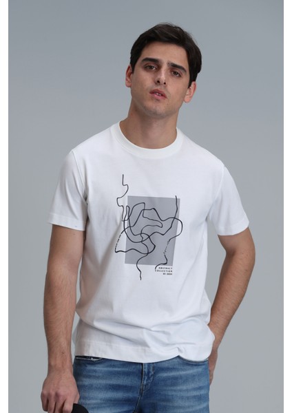Nally Modern Grafik T- Shirt Koyu Saks