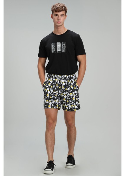 Geometrıc Erkek Deniz Şortu Siyah