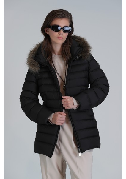 Elıt Kaz Tüyü Kadın Mont Siyah