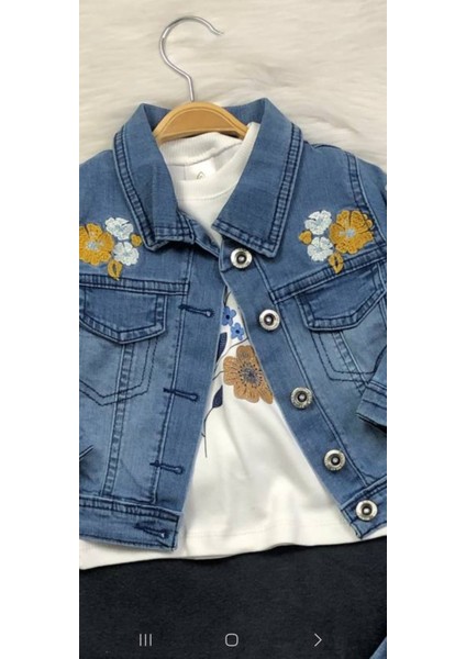 Kız Çocuk 3'lü Kot Takımı - Nakışlı - %100 Pamuklu fiyatları