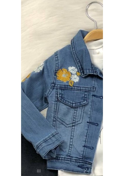 Kız Çocuk 3'lü Kot Takımı - Nakışlı - %100 Pamuklu fırsatları