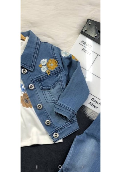 Kız Çocuk 3'lü Kot Takımı - Nakışlı - %100 Pamuklu indirimleri