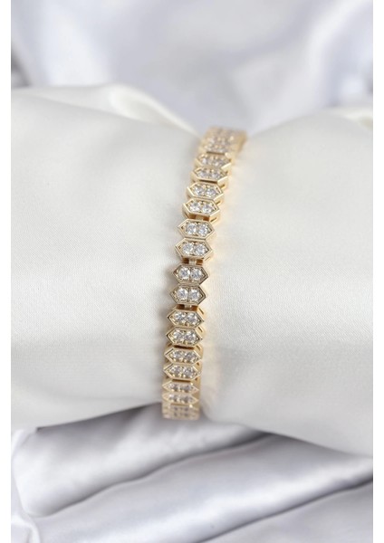 Bfs Pirinç Vıp Seri Gold Renk Zirkon Taşlı Kadın Bileklik