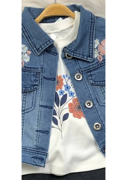 Kız Çocuk 3'lü Kot Takımı - Nakışlı - %100 Pamuklu indirimleri