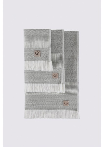 Hasna 3'lü Havlu Seti Organik Pamuk Keten Melanj Haki modelleri