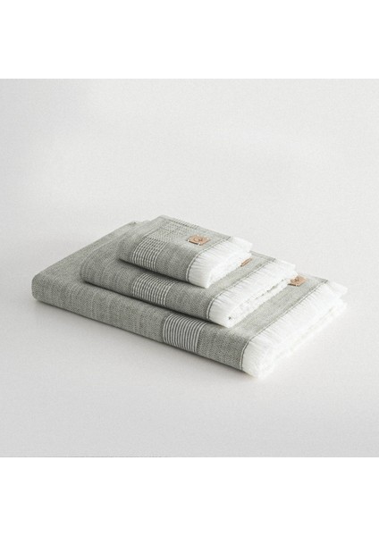 Hasna 3'lü Havlu Seti Organik Pamuk Keten Melanj Haki