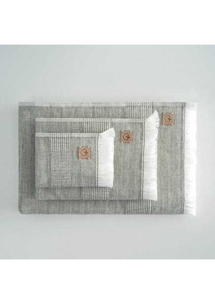 Hasna 3'lü Havlu Seti Organik Pamuk Keten Melanj Haki
