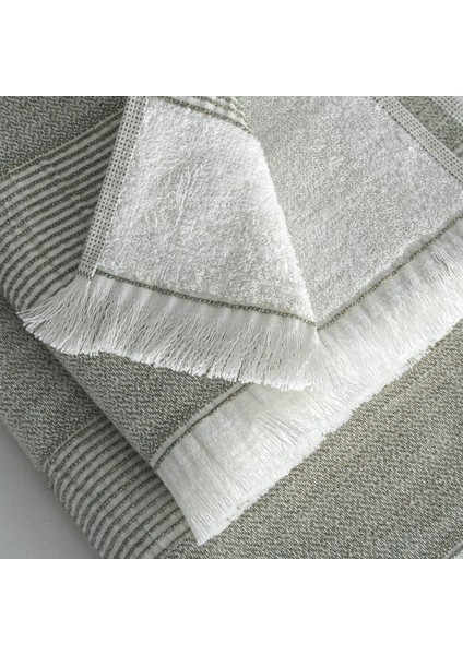 Hasna 3'lü Havlu Seti Organik Pamuk Keten Melanj Haki