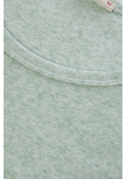 Kadın Pamuklu Kaşkorse Üst Etiket Detaylı Çizgili Pijama Takımı