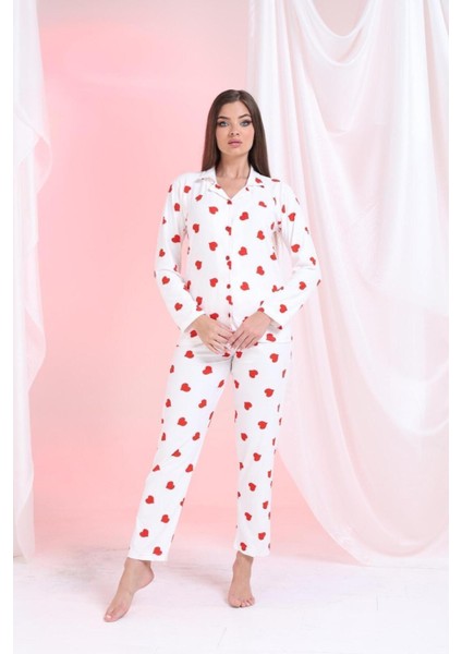 Uzun Kollu Önden Düğmeli Pijama Takımı