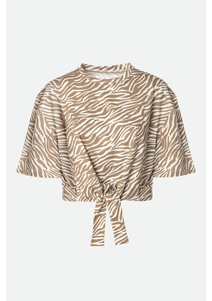 Kadın Pamuklu Önden Bağlamalı Desenli Crop T-Shirt Pijama Takımı