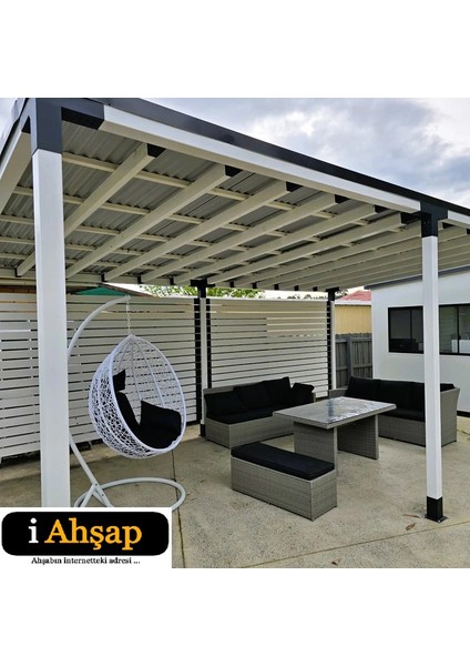 2.4 x 4.8 Metre Pergole Braket Seti 6 Ana Direkli Üstü Açık Eğimli Pergole Braket Seti