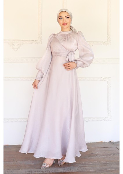 Yandan Bağlamalı Manşet Detaylı Yoryo Ipek Tesettür Abiye Taş 1241 fiyatları