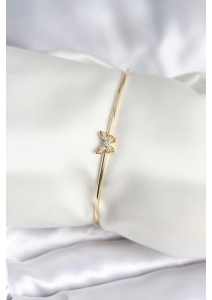 Bfs Kelebek Figürlü Zirkon Taşlı Gold Renk Pirinç Kadın Bileklik