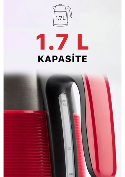 Kırmızı 1.7l Retro Çelik Su Isıtıcı, Sıcaklık Göstergeli, Şık ve Dayanıklı indirimleri