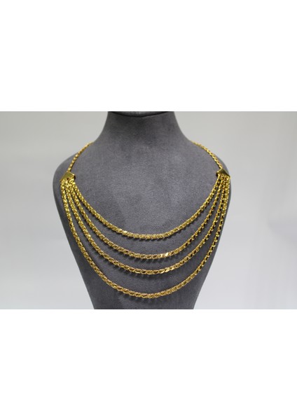 14 Ayar Altın 4 Sıra Pullu Kolye