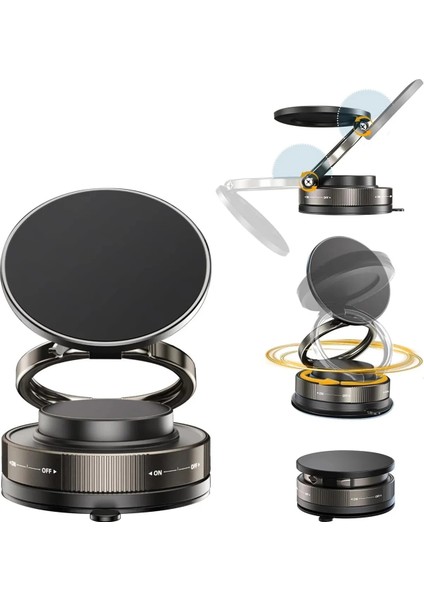 Metalik Magsafe Telefon Tutucu Tüm Yüzeylerle Uyumlu Vakumlu 360 Dönen Oynar Başlık