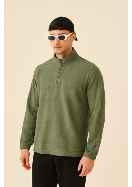 Oversize Dik Yaka Fermarlı Sweatshırt Polarlı Sık Tasarım Yenı Trend