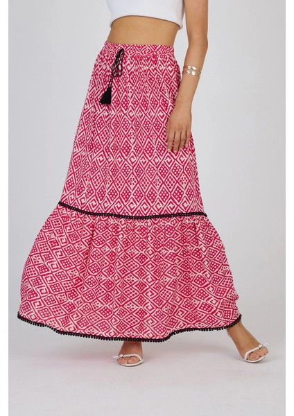 Fuşya Etnik Desenli Viskon Uzun Etek – Doğallığın ve Şıklığın Buluşması