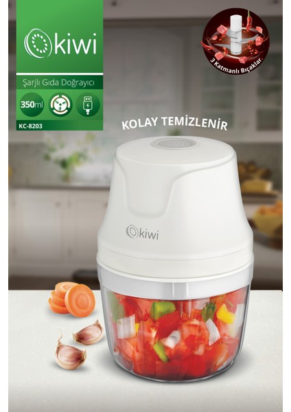 Çok Renkli Şarjlı Doğrayıcı, Pratik ve Hızlı Mutfak Yardımcısı