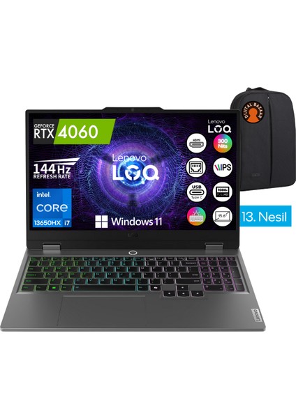 Loq I7 13650HX 24GB Ram 4tb SSD RTX4060 15.6" Fhd IPS W11 Taşınabilir Bilgisayar+Djt Çanta