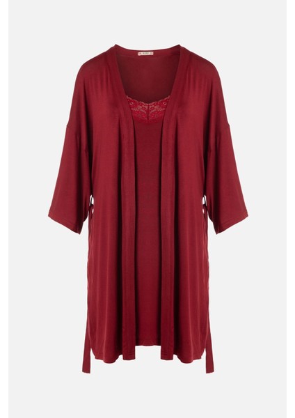 Kadın Viskon - Yumuşak Dokulu İkili Dantelli Gecelik Sabahlık Takım indirimleri