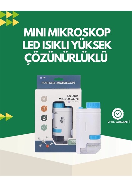 LED Aydınlatmalı 80–200 Kat Büyütmeli Cep Mikroskop