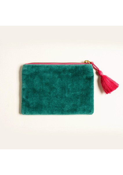 Yeşil Nakışlı Küçük Pamuk Makyaj Çantası 12X18 cm modelleri