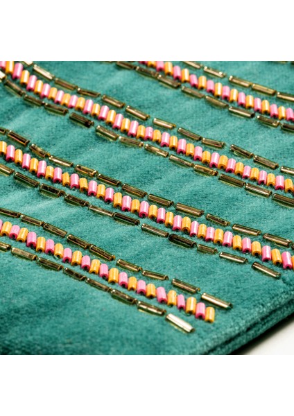 Yeşil Nakışlı Küçük Pamuk Makyaj Çantası 12X18 cm fırsatları