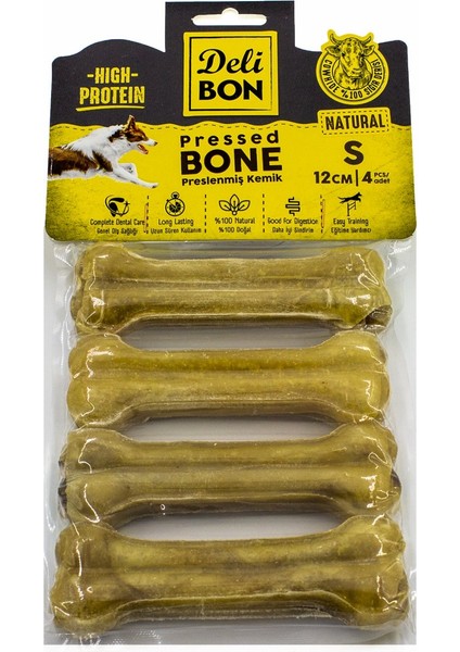 Deri Köpek Çiğneti Pres Kemik 4X12CM Natural - Lisinya