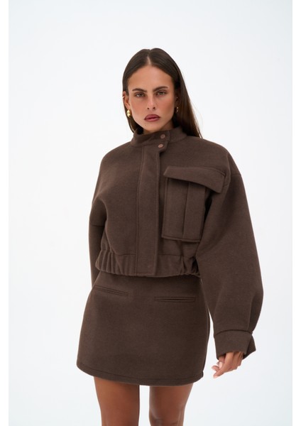 Tenby Koyu Kahve Crop Ceket-Etek Takım fırsatları