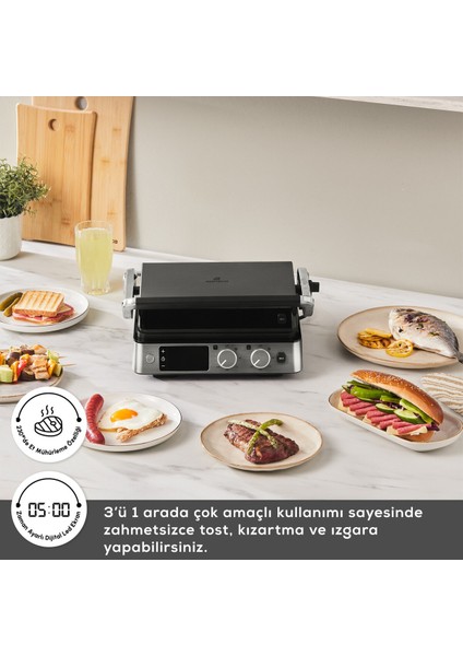 2'li Dijital Inox Izgara ve Tost Makinesi, 6 Dilim, 2000W indirimleri