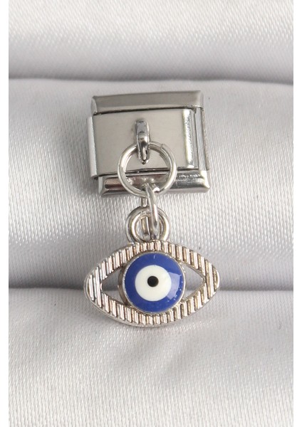 316L Çelik Gümüş Renk Nazar Boncuk Detaylı Göz Model Nomination Charm - Lisinya