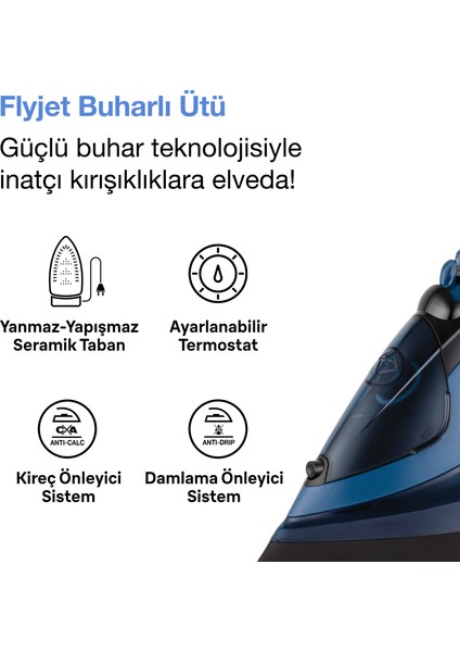 Flyjet Buharlı Ütü - Mavi - Siyah modelleri